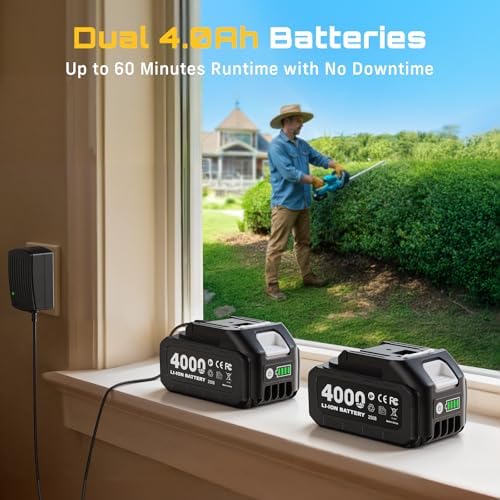 SEESII Cordless Hedge Trimmer and Leaf Blower Combo, 2 Pcs 4.0Ah Batteries, Electric Handheld Bush Trimmer with 20" Dual-Action Blade, Lightweight Brushless Blower with 2 Speed Modes for Yard Garden