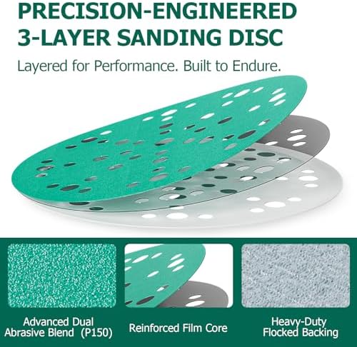 6" 220 Grit Sanding Discs, 49-Hole Hook & Loop for Festool Sanders, 100 Pcs