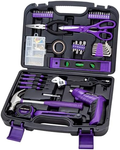 CARTMAN 149PCS Tool Set, Purple Cordless Screwdriver, Home Repair Tool Kit