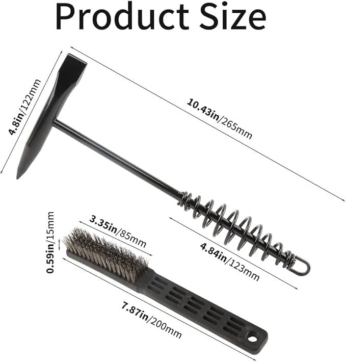 Welding Chipping Hammer and Wire Brush Set, 10.5" Welding Hammer with Spring Handle and 7.87" Steel Bristle Brush, Welding-Tools for Slag, Spatter, Residue Removal(COLOR:Black)