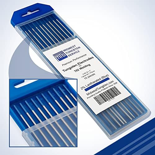 Midwest Tungsten Service TIG Welding Tungsten Electrodes 10-Pack (Blue - 2% Lanthanated Tungsten (WL20/EWLa-2), 1/16")