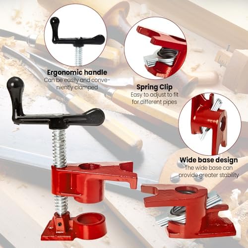 4 Pack 3/4'' Pipe Clamps for Woodworking with Foot Design Wood Gluing Pipe Clamp Fixture Set Heavy Duty Cast Iron For Woodworking, Carpentry, Home Improvement, and DIY Jobs