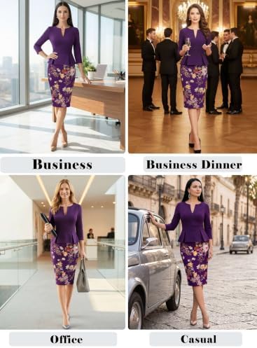 VFSHOW Womens Work Business Office Front Zipper Peplum Church Sheath Dress