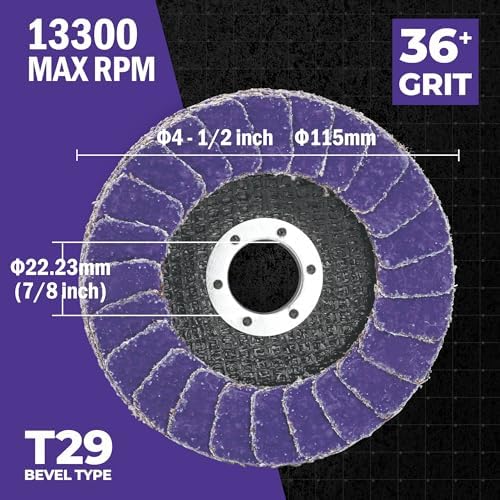 4.5" x 7/8" Premium Ceramic Flap Discs, 36+ Grit Grinding Wheels 5 Pack