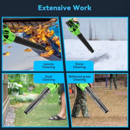 Leaf Blower Cordless with 2 x 3.0Ah Battery and Charger, 680CFM 260MPH Electric Blower with 2 Speeds, 20V Handheld Leaf Blower for Lawn Care, Blowing Leaves, Dust, Snow, Gravel for Patio, Yard, Green