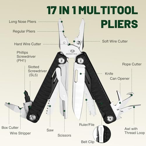 MOSSY OAK 17-in-1 Multitool Pliers, CNC-Machined Steel, G10 Handle