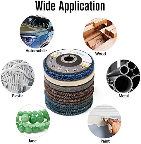 LotFancy Flap Disc 4 1/2 inches, 11 Grinding Polishing Discs Set for Angle Grinder, 40 60 80 120 Grit Assorted Pack, Sanding Wheels, Strip Disc, Nylon & Felt Polishing Disc Kit