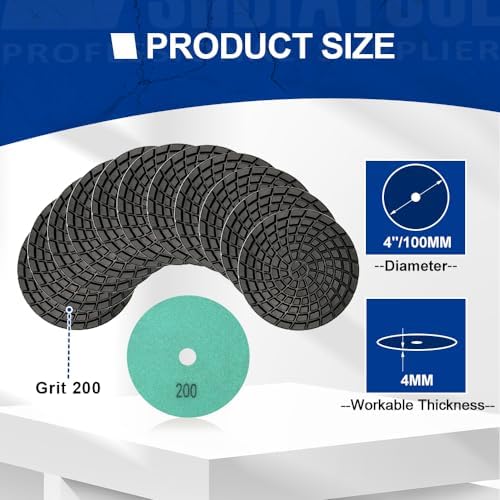 SHDIATOOL 4-Inch Diamond Polishing Pads 12PCS for Concrete 200 Grit