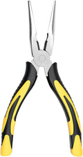 Premium Long Needle Nose Pliers-8’’, Paper Clamp Precision, High Carbon Steel, Soft Grip with Wire Cutter, Long Nose Cutting Pliers for Home, Fishing, Jewelry, Crafts,1pcs