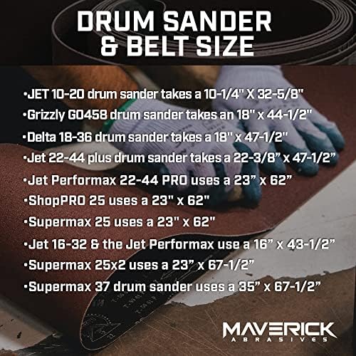 Maverick Abrasives Drum Sander Replacement Conveyor Feed Belt – Premium X Weight Cloth Backed Sanding Belt for Supermax 25X2, 23” x 67-1/2” Inch Belt (1 Count) – Professional Woodworking Performance