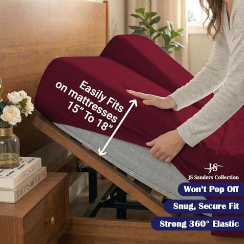 JS Sanders Collection Split Head Sheet Set 4PC Queen Size, Burgundy