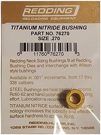 Redding Reloading Titanium Nitride 1/2'' O.D. x 3/8'' Long Neck Sizing Bushing | Precision Steel Reloading Bushing with Increased Surface Hardness & Reduced Sizing Friction