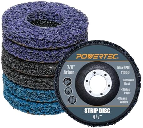 POWERTEC 4-1/2 Inch Strip Discs for Angle Grinder 6-Pack, 7/8" Arbor Stripping Wheel - Remove Paint Coating Rust Welds Oxidation for Metal & Wood Surface Preparation (11103)