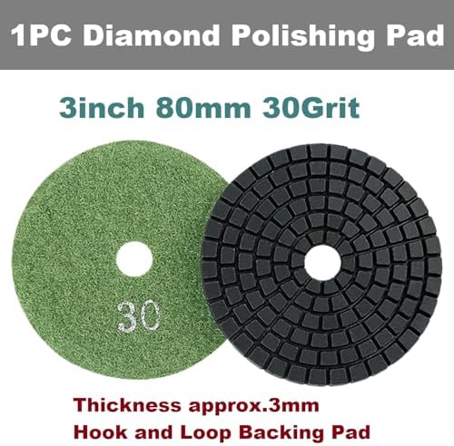 Diamond Polishing Pad, 3 inch 80 mm 30 Grit Sanding Discs for Grinder & Polisher, Hook and Loop Backing Pad for Grinding Buffing Granite Marble Concrete Stone (1 Piece)