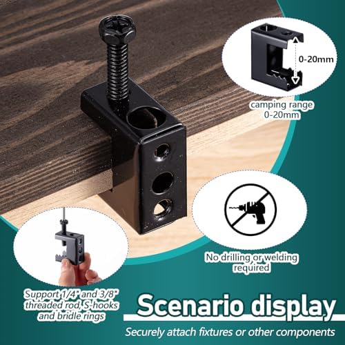 Tandefio 100 Pcs 1/4"-20 Spring Steel Beam Clamps Metal Beam Hanger, Black