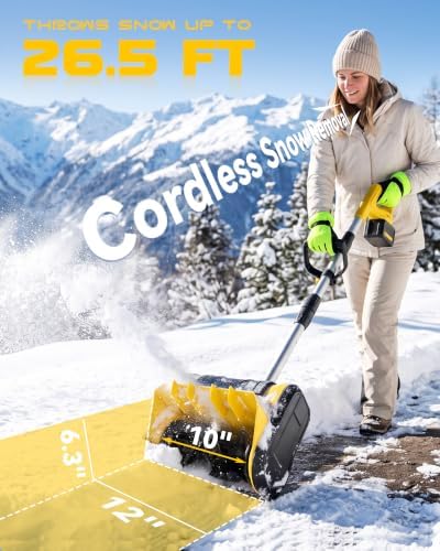 Cordless Snow Shovel Electric 12 inch, 2×4 Ah Brushless Snow Blower Removal