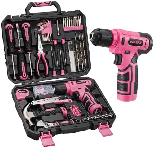 157-Piece Pink Tool Set, 8V Cordless Drill Set, Tool Kit for Women & Women