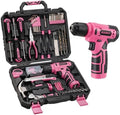 157-Piece Pink Tool Set, 8V Cordless Drill Set, Tool Kit for Women & Women