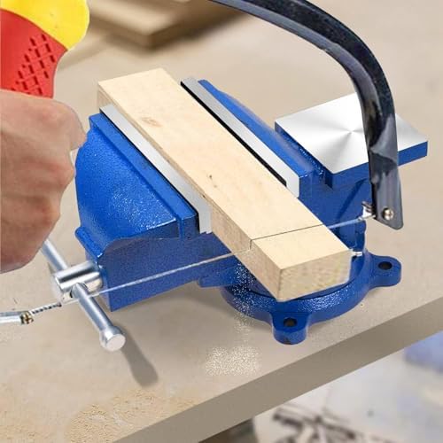 Bench Vise Heavy Duty 6-Inch, 360° Swivel Base with Anvil Clamp Cast Steel,Table Clamp Woodworking Vice,Multipurpose Workbenchw for Drilling, Pipe Cutting,Woodworking-Blue