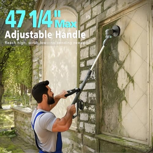 20V Cordless Spin Scrubber with Replaceable Battery, Electric Cleaning Brush with Long Handle & 8 Brush Heads for Outdoor, Bathroom, Tile, Grout, Shower, Bathtub