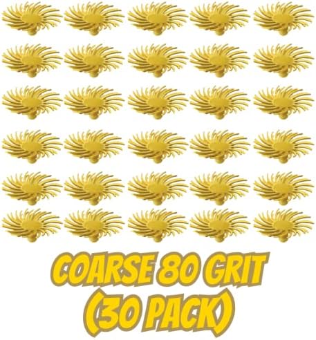 Dedeco Sunburst Radial Bristle Discs - 1/2” (12mm) Dia, Snap On, TC Bristles - Cleaning Buffer Polisher Rotary Tool Accessories, Coarse 80 Grit, Yellow Aluminum Oxide - 30 Piece Per Pack