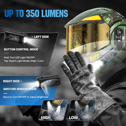 ANDELI Smart Auto-Adjust Welding Helmet with 2 LEDs, 3-Sided Auto Darkening