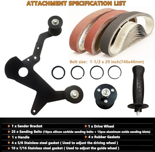 Belt Sander Adapter for Angle Grinder,Pipe Tube Polishing Sanding Attachment, US 5/8-11 Thread,Professional Polishing Tool for Rust Removal,Metal Working,Woodworking (20Pcs Sanding Belts).