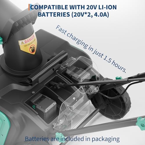 20" Cordless Snow Blower with 2×20V Batteries, 20" Wide 12" Deep Clearing, Self‑Propelled Electric Snow Shovel with 180° Rotating Chute & LED Lights for Driveway, Sidewalk, Patio, Green