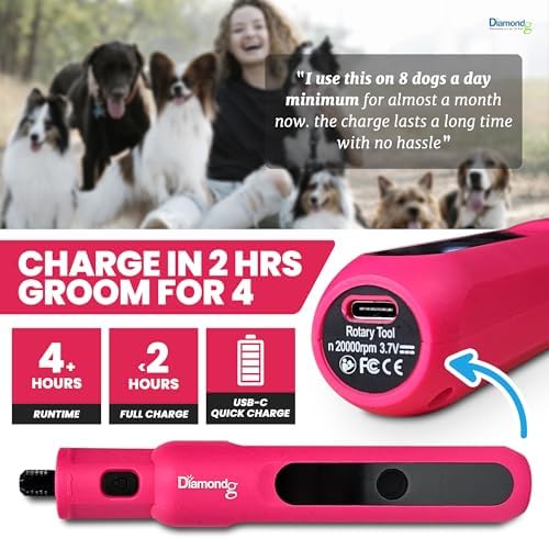 Diamondg Micro Dog Nail Grinder - Quiet Sound with LED Light, Pink