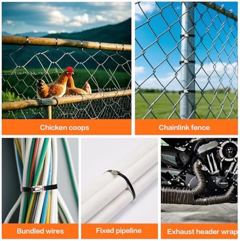 Stainless Steel Cable Tie Gun Kit：With 300pcs Uv Resistant Black Metal Zip Ties Heavy Duty Outdoor (150 Each of 8, 12 Inch) Adjustable Fastening Cutting Tie Tool Sets，for Chainlink Fence，Exhaust Wrap