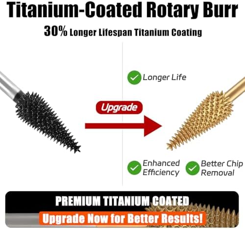 CAELUM Titanium Coated Rotary Burr Set 3Pcs, 1/8" Coarse, Wood Carving Bit