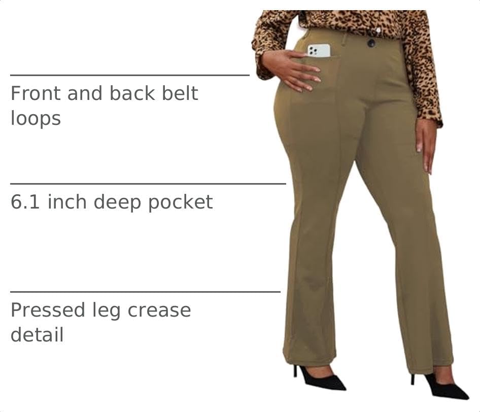 DGD Wrinkle-Free Stretch Dress Pants Plus Size for Women Pull-on Pant Ease into Comfort Office Pant