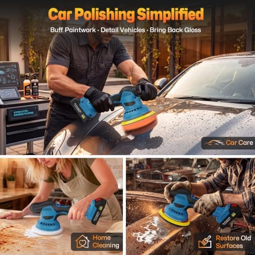8-Speeds Cordless Car Buffer Polisher Kit (31PCS), 21V 2*2000mAh Batteries