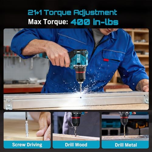 Cordless Drill Impact Driver Brushless Power Tool Combo Kits for Home DIY