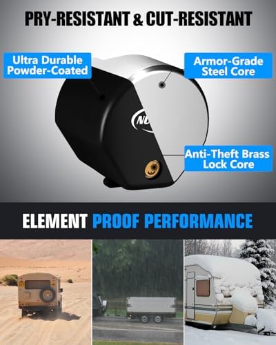 Heavy Duty Anti Theft Trailer Lock, Universal Fit 1-7/8", 2" and 2-5/16" Couplers, Reinforced Solid Steel Tow Lock for Trailer Tongue, Hitch Lock for RV, Cargo, Boat, Camper, Utility (Black)