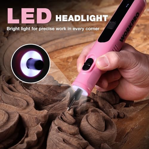 WORKPRO 8V Cordless Rotary Tool Kit, Type-C Charging, Pink Ribbon