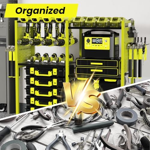 Heavy-Duty Power Tools Organizer Cart with Charging Power Strip, 6-Tier Rolling Utility Cart with 8 Hooks and 6 Load-Bearing Wheels, Garage Tool Storage Rack for Workshop for Men