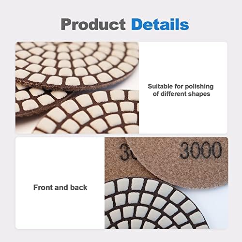 Dry Diamond Polishing Pads - 8pcs 4 inch #3000 Sanding Pads Kit for Granite Marble Ceramic Used on Angle Grinder or Polisher
