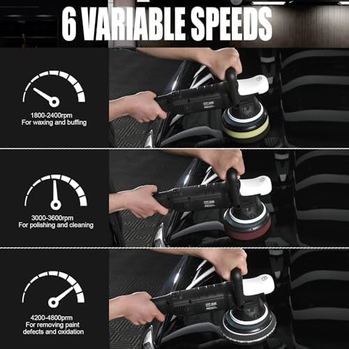 AUTIWOZ Car Buffer Polisher, 6-Inch Dual Action Polisher for Car Detailing, 15mm Random Orbital Car Polisher with 6 Variable Speeds1800-4800RPM, DA Polishers Kit for Car Detailing/Polishing/Waxing