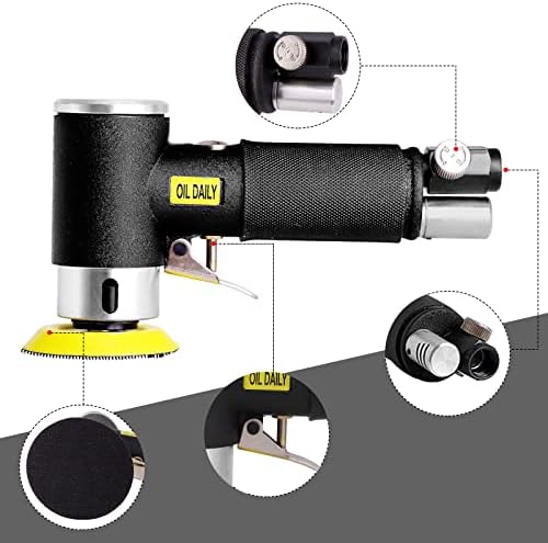 Mini Air Sander,Random Orbital Air Sander Kit,Mini Pneumatic Sander for auto sanding tools kits with 1/2/3inch Polishing Sponge & Wool Pads Sandpapers (1"2"3" Buffer&Sander Kit)