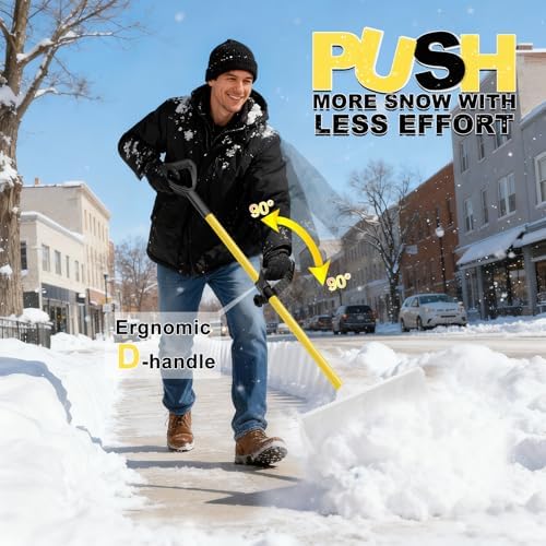 Snow Pusher, Snow Plow Shovel with Ergonomic Dual D-Handles & 22'' UHMW Blade, Lightweight Manual Snow Shovel for Driveway, Sidewalk & Patio
