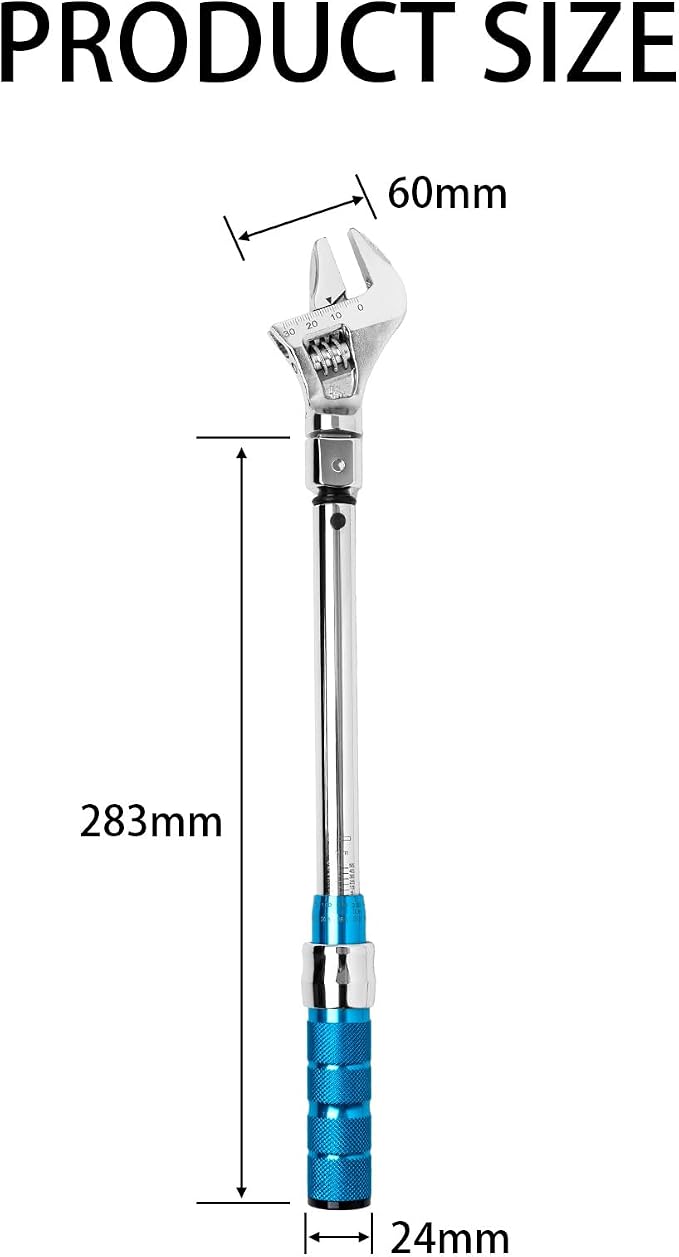 Torque Wrench Adjustable 10-60 N.m, 30mm Open End & 3/8 Drive Ratchet Interchangeable Head for Mini Split HVAC Mechanical Repair
