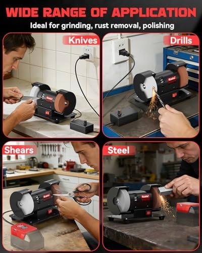 Ecarke 3" Mini Bench Grinder Compatible with Milwaukee 18V (Tool Only) Bench Grinder 2000-10000 RPM Variable Speed with AC Adapter, Dual Grinding Wheels for Sharpen Knives, Drills, Rust Removal