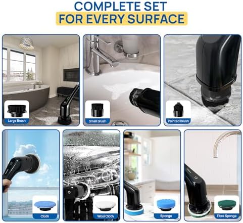 2025 Upgraded Electric Spin Scrubber – Shower Scrubber with Long Handle, Cordless Electric Cleaning Brush, 400 RPM Dual-Speed, IPX5 Waterproof, 90-Min Runtime, 8 Brush Heads for Powerful Cleaning