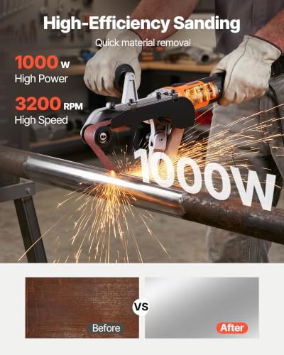 VEVOR Pipe Tube Polisher Sander, 1000W Pipe Belt Sander with 6 Variable Speeds 1100-3200rpm, Professional Belt Sander Grinding Machine with 100PCS Sanding Belts for Burnishing Finishing Rust Removal