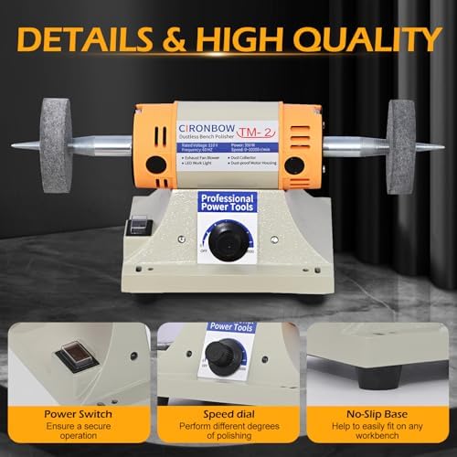 4" Jewelry Polisher- Adjustable Variable Speed Grinder Machine, Dental Buffer & Lathe- Includes 2 Cloth Wheels & 2 Abrasive Wheels, Safety Glasses & Compound
