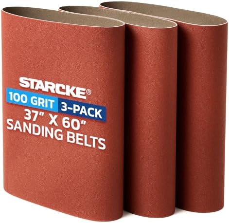STARCKE 37 x 60 Inch Sanding Belts - 100 Grit Aluminum Oxide 3 Pack
