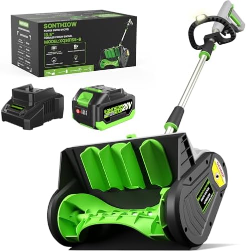 SONTHIOW 13.5" Electric Snow Shovel, 20V Brushless Snow Shovel, Includes 4.0 Ah Battery and Quick Charger, Cordless Snow Blower with Directional Plate & Adjustable Front Handle