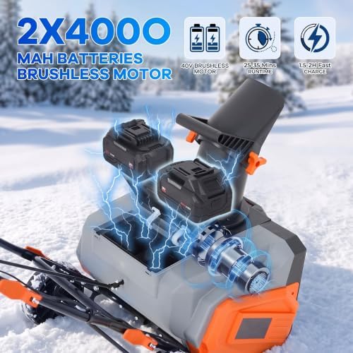 Garvee 40V 20" Cordless Snow Blower, Electric Snow Thrower Machine,Orange