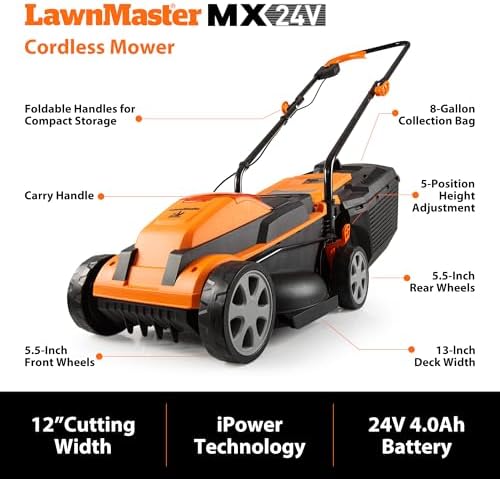 LawnMaster 24VMWBL Cordless 24V Max 13'' Lawn Mower & Leaf Blower Combo